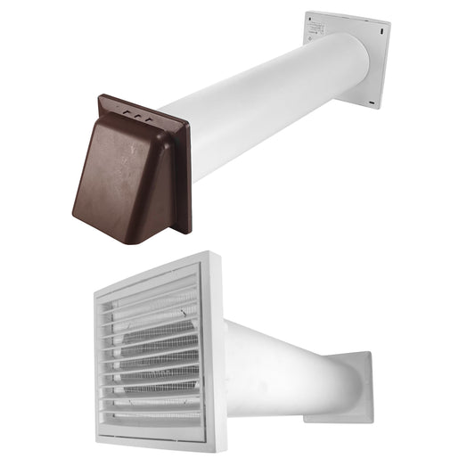 Wall Duct Ventilation Set with VC-KR0153 Louvre Grille and Brown External Cover