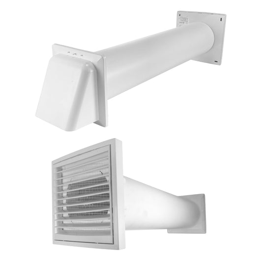 Wall Duct Ventilation Set with VC-KR0153 Louvre Grille and White External Cover