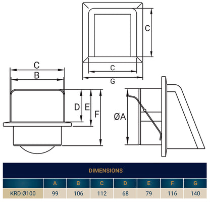 KRD/100B Brown External Louvre Vent, fi100mm