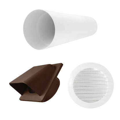Round Wall Ventilation Set with VC-KRO0184 Internal Grille and Brown External Cover