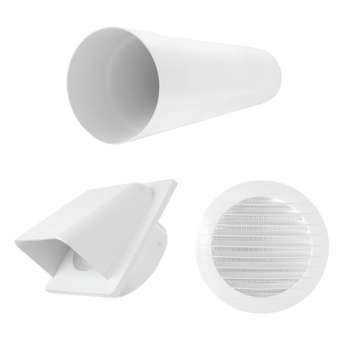 Round Wall Ventilation Set with VC-KRO0184 Internal Grille and White External Cover