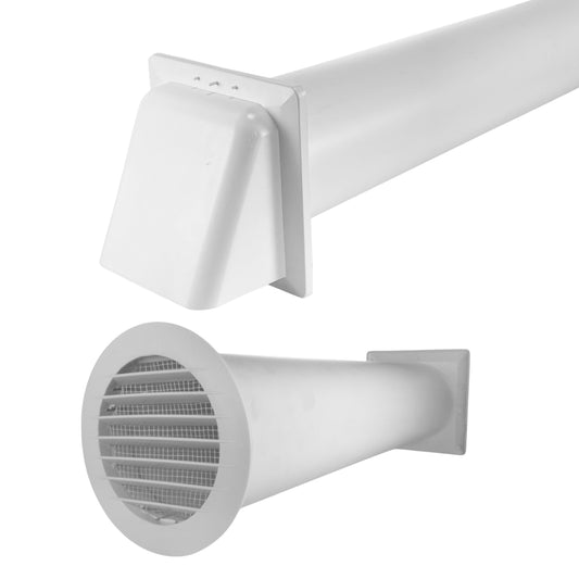 Round Wall Ventilation Set with VC-KRO0184 Internal Grille and White External Cover