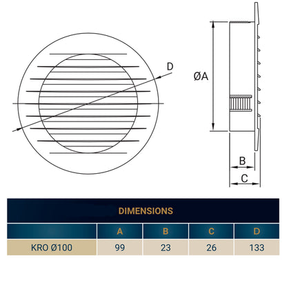 KRO 100 Model Louvre Vent with Insect Mesh