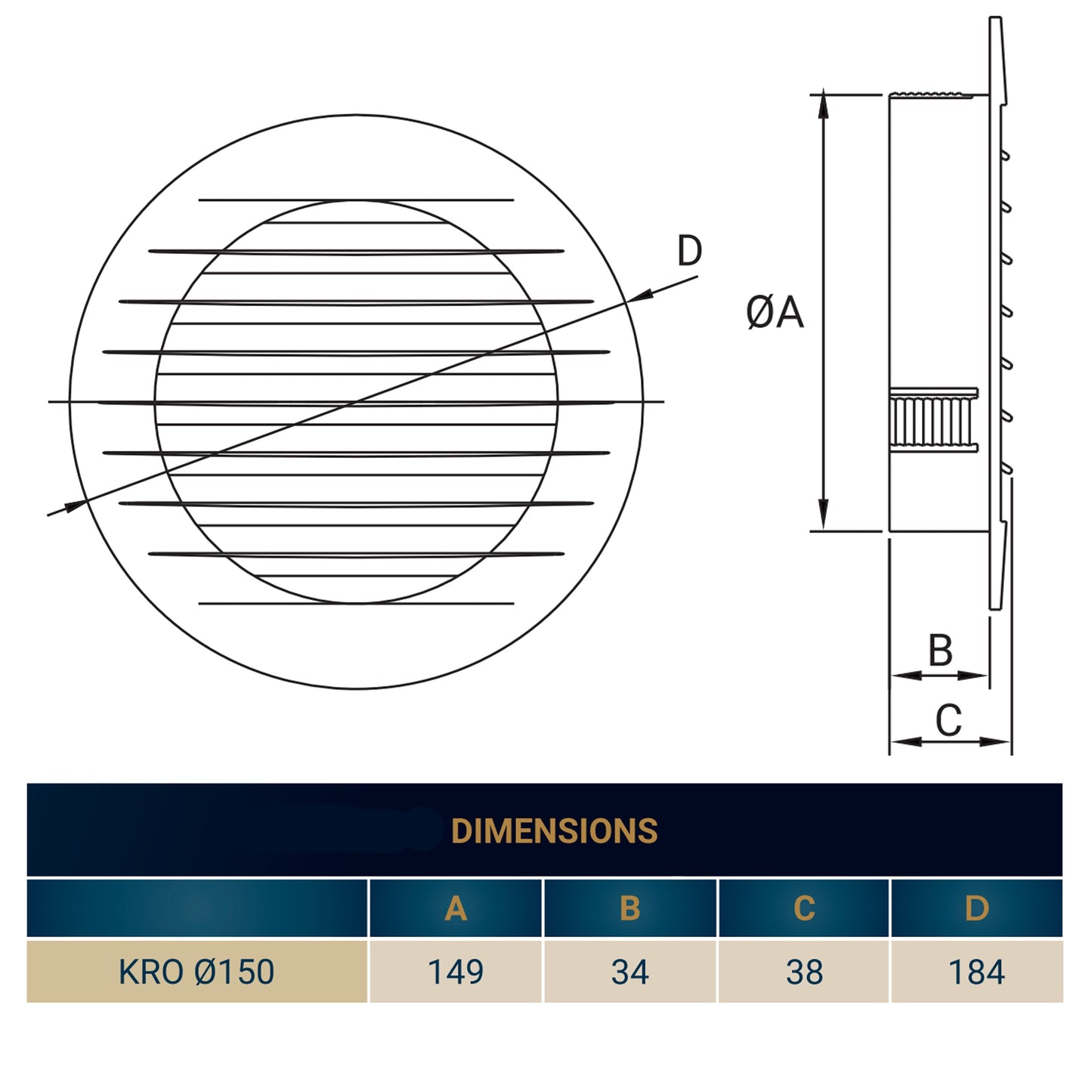 KRO 150 Model Louvre Vent with Insect Mesh