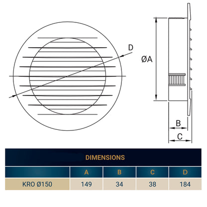 KRO 150 Model Louvre Vent with Insect Mesh