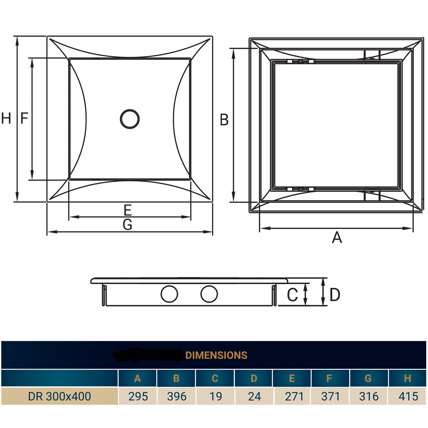 White PP Access Door Panel 300mm x 400mm
