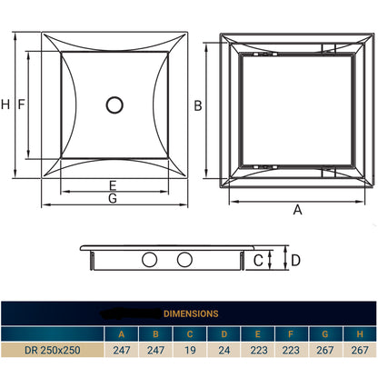 White PP Access Door Panel 250mm x 250mm