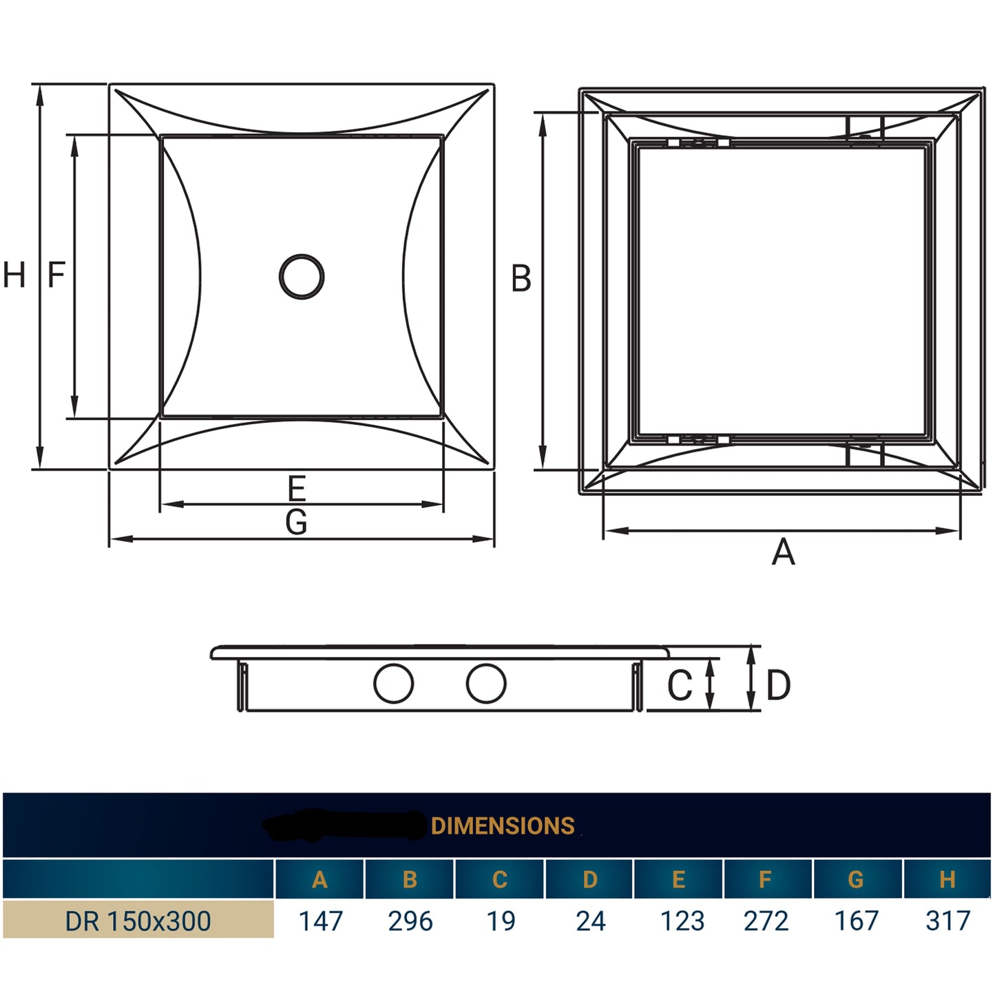 White PP Access Door Panel 150mm x 300mm