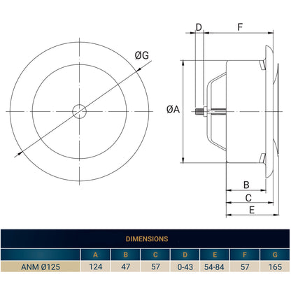 Anemostat EV White Metal Ceiling Extract Valve 125mm