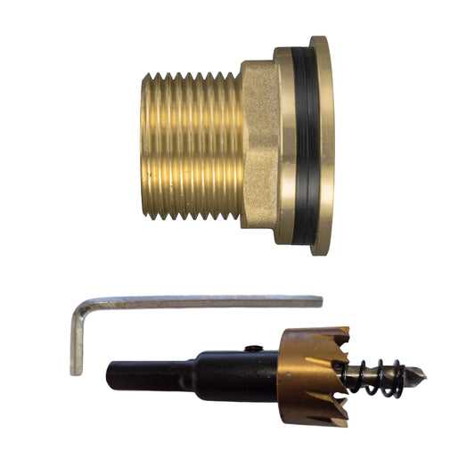 Brass Water Butt Connector 3/4" BSP Male to 1/2" BSP Female with Drill Bit