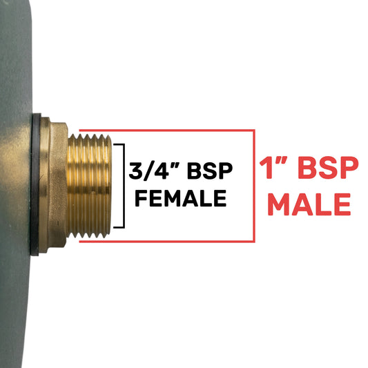 Brass Water Butt Connector 1" BSP Male to ¾" BSP Female with Drill Bit