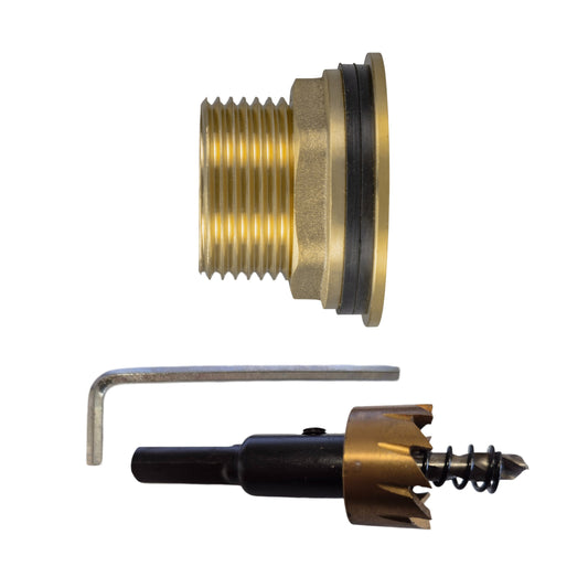 Brass Water Butt Connector 1" BSP Male to ¾" BSP Female with Drill Bit