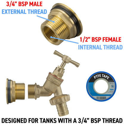 3/4" Brass Water Butt Set with Barbed Brass Tap and Drill Bit