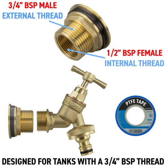 Brass Garden Tap Water Butt Replacement Bib Tap Lever Hose Barb Quick Fit