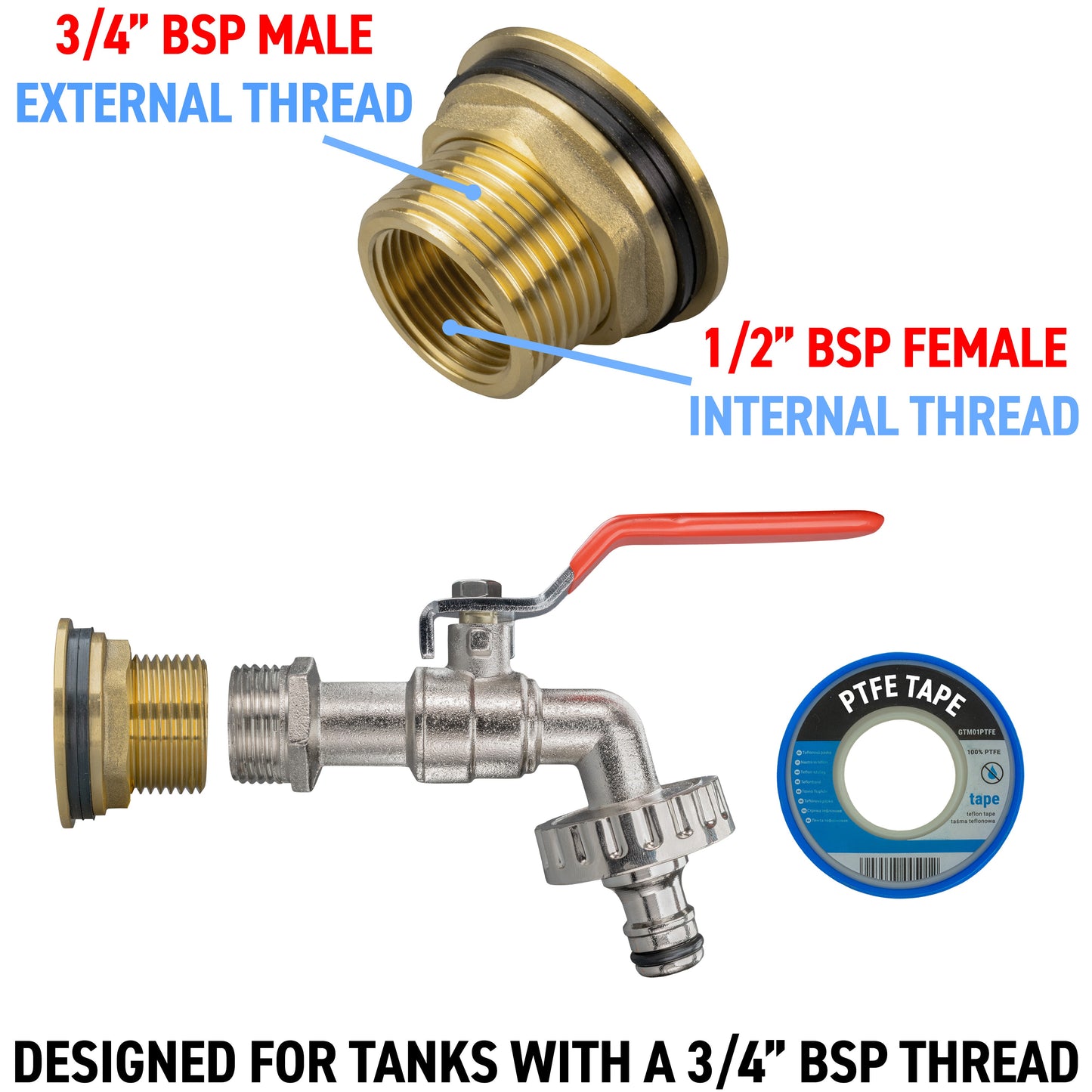 ¾” Water Butt Brass Set Including Lever Tap with Quick-Connect Fitting