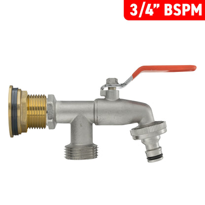 3/4" Brass Water Butt Set with Twin Outlet Tap and Drill Bit
