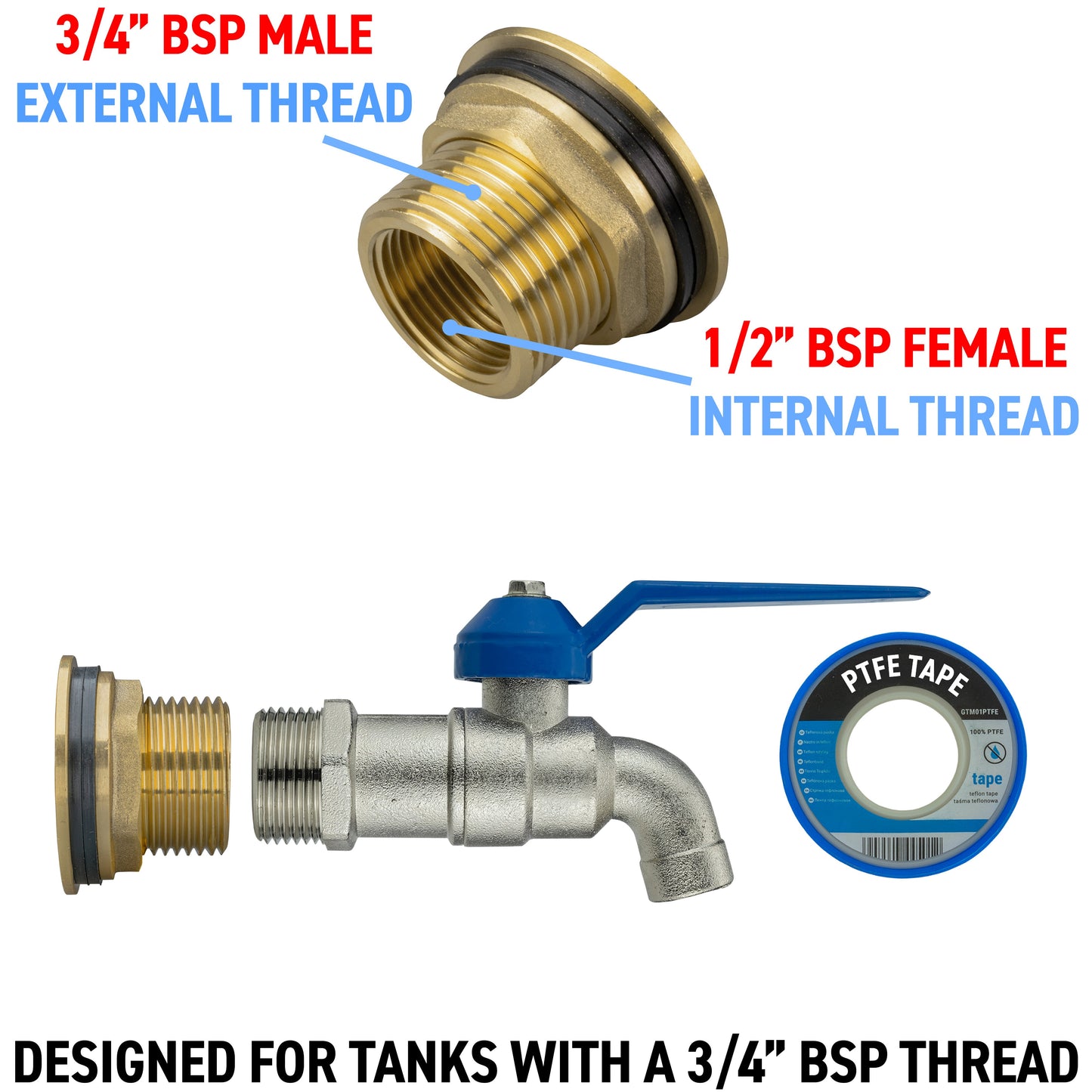 3/4" Brass Water Butt Set with Basic Lever Tap & Drill Bit