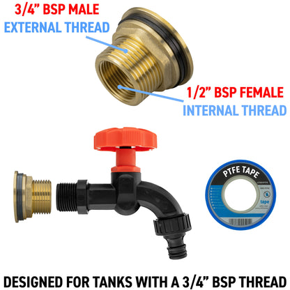 3/4" Brass Water Butt Set with Black Rotary Tap & Drill Bit