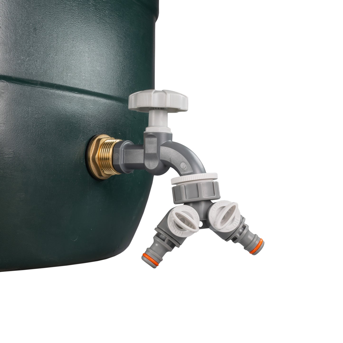 3/4" Brass Water Butt Set with Grey Rotary Tap, Dual Outlet Splitter & Drill Bit