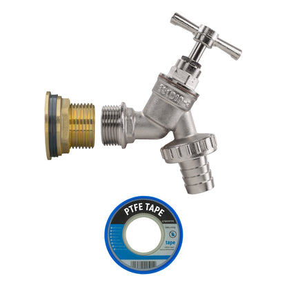 3/4" Brass Water Butt Set with Nickel-Plated Barbed Hose Tap & Drill Bit