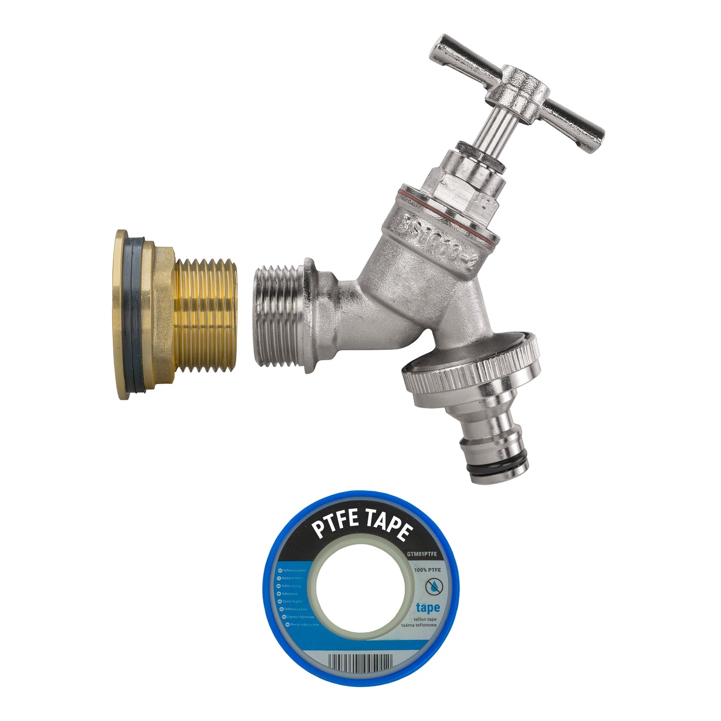 3/4" Brass Water Butt Set with Nickel-Plated Quick-Connect Tap & Drill Bit