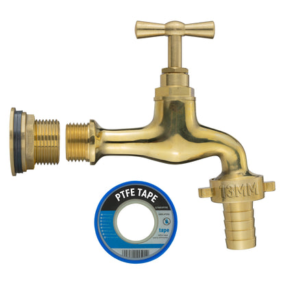3/4’’ Brass Water Butt Set with 13mm Hose Tail Polished Brass Tap & Drill Bit
