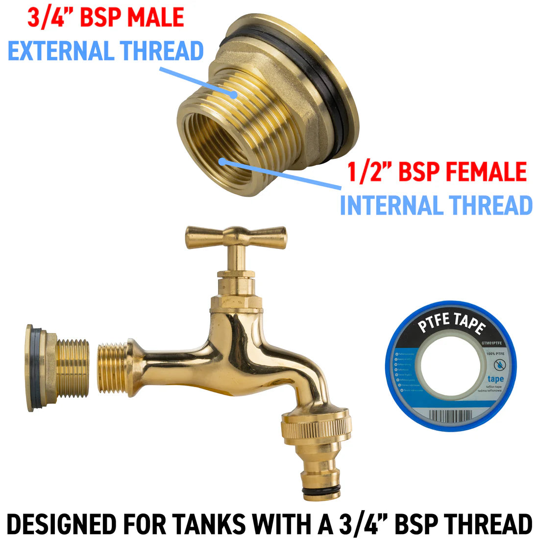 Brass Garden Tap Water Butt Replacement Bib Tap Lever Hose Barb Quick Fit