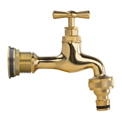 3/4" Brass Water Butt Set with Polished Brass Quick Connect Tap & Drill Bit