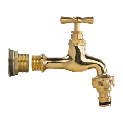 3/4" Brass Water Butt Set with Polished Brass Quick Connect Tap & Drill Bit