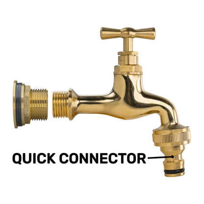 3/4" Brass Water Butt Set with Polished Brass Quick Connect Tap & Drill Bit