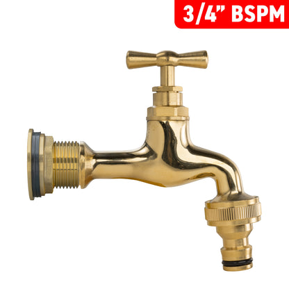 3/4" Brass Water Butt Set with Polished Brass Quick Connect Tap & Drill Bit