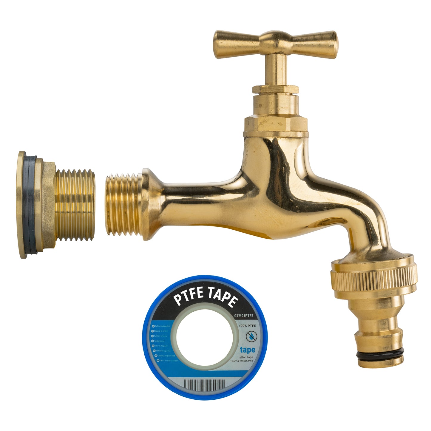 3/4" Brass Water Butt Set with Polished Brass Quick Connect Tap & Drill Bit