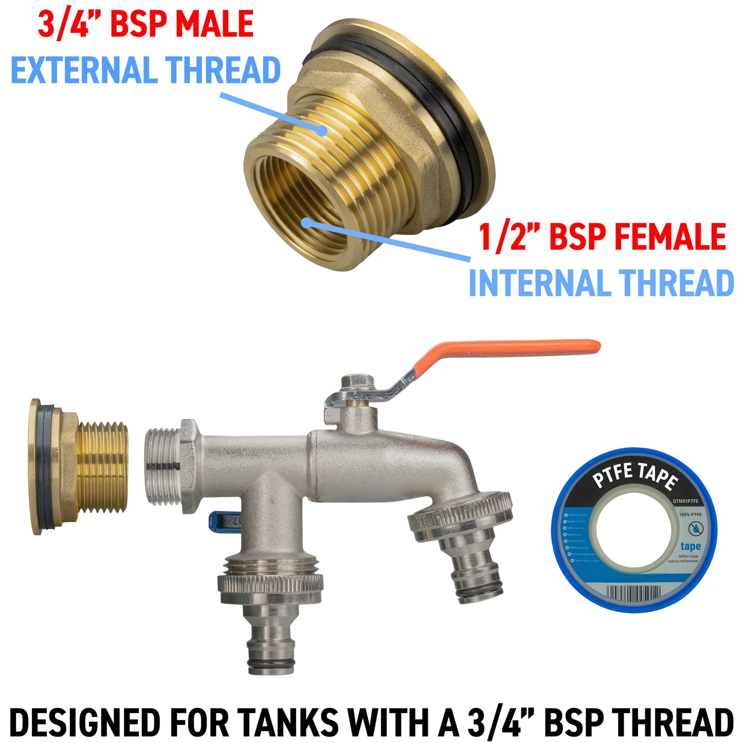 3/4" Brass Water Butt Set with Dual Quick Connect Tap & Drill Bit