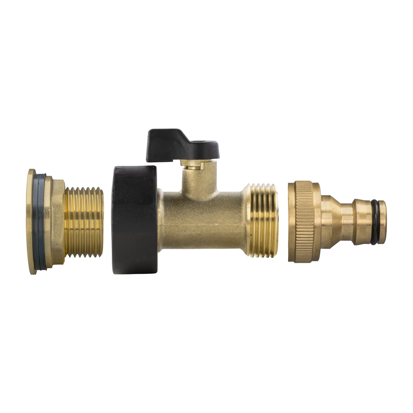3/4" Brass Water Butt Set with Shut-Off Valve, Quick-Connect Fitting and Drill Bit