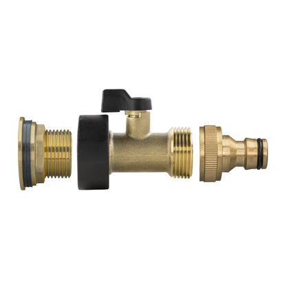 3/4" Brass Water Butt Set with Shut-Off Valve, Quick-Connect Fitting and Drill Bit