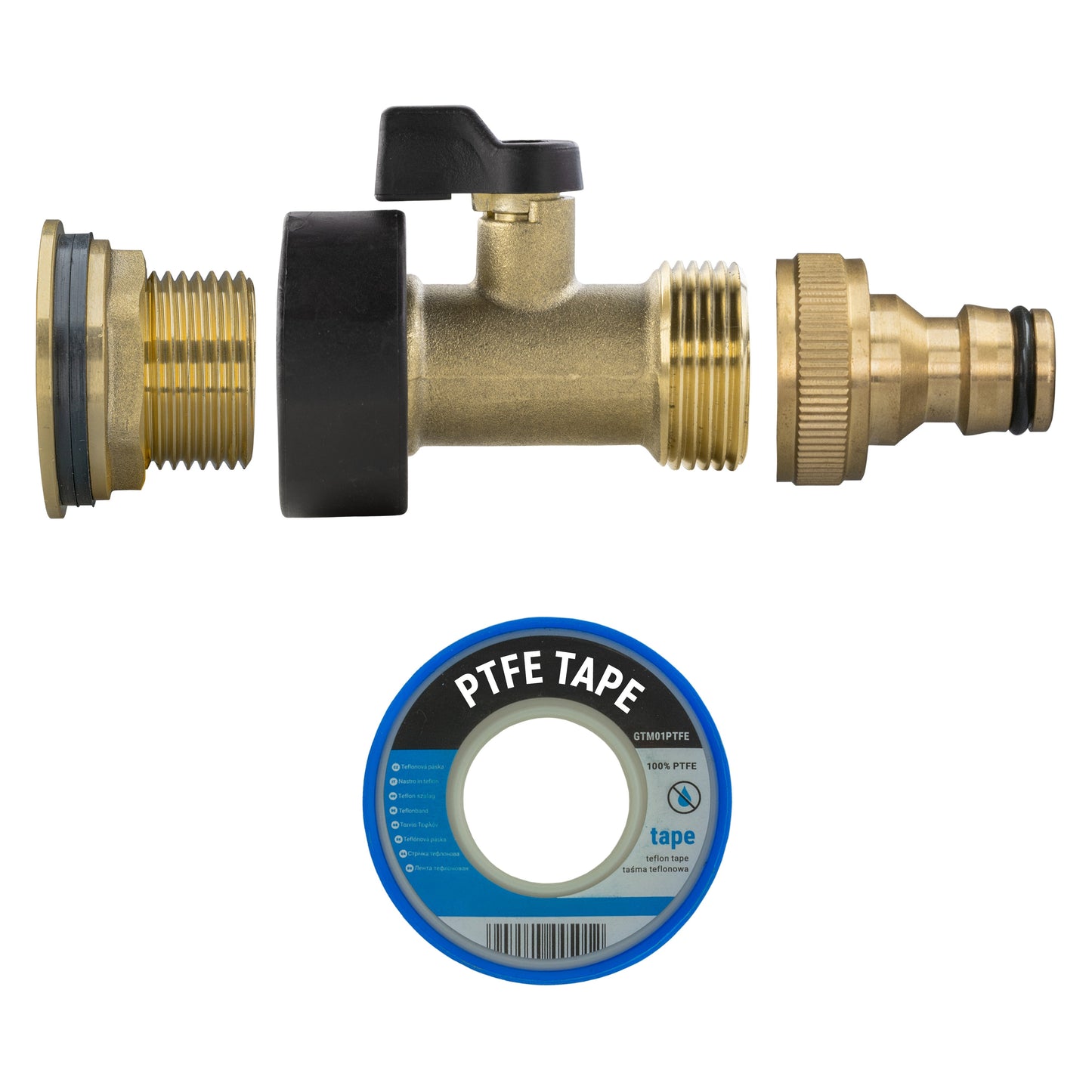 3/4" Brass Water Butt Set with Shut-Off Valve, Quick-Connect Fitting and Drill Bit