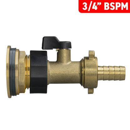 3/4’’ Brass Water Butt Set with In-Line Valve, 13mm Hose Tail and Drill Bit