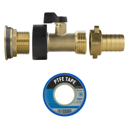 3/4’’ Brass Water Butt Set with In-Line Valve, 19mm Hose Tail and Drill Bit