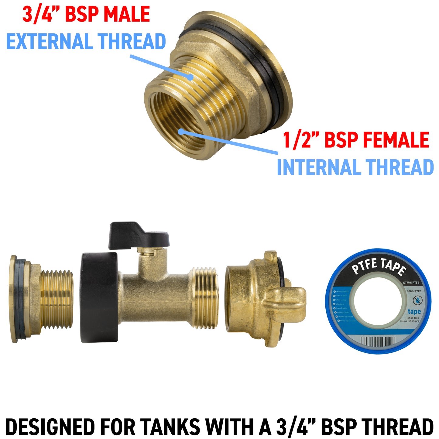 3/4’’ Brass Water Butt Set with Shut-Off Valve, Geka Connector & Drill Bit