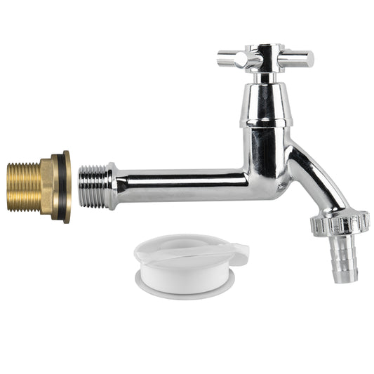 3/4" Brass Water Butt Fitting Set with Extended Chrome-Plated Brass Tap and 1/2" Hose Tail
