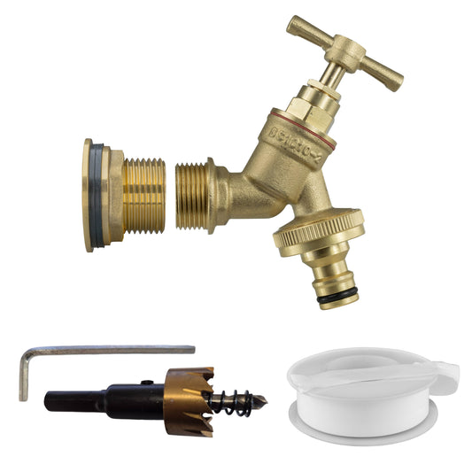 3/4" Brass Water Butt Set with Quick-Connect Tap and Drill Bit