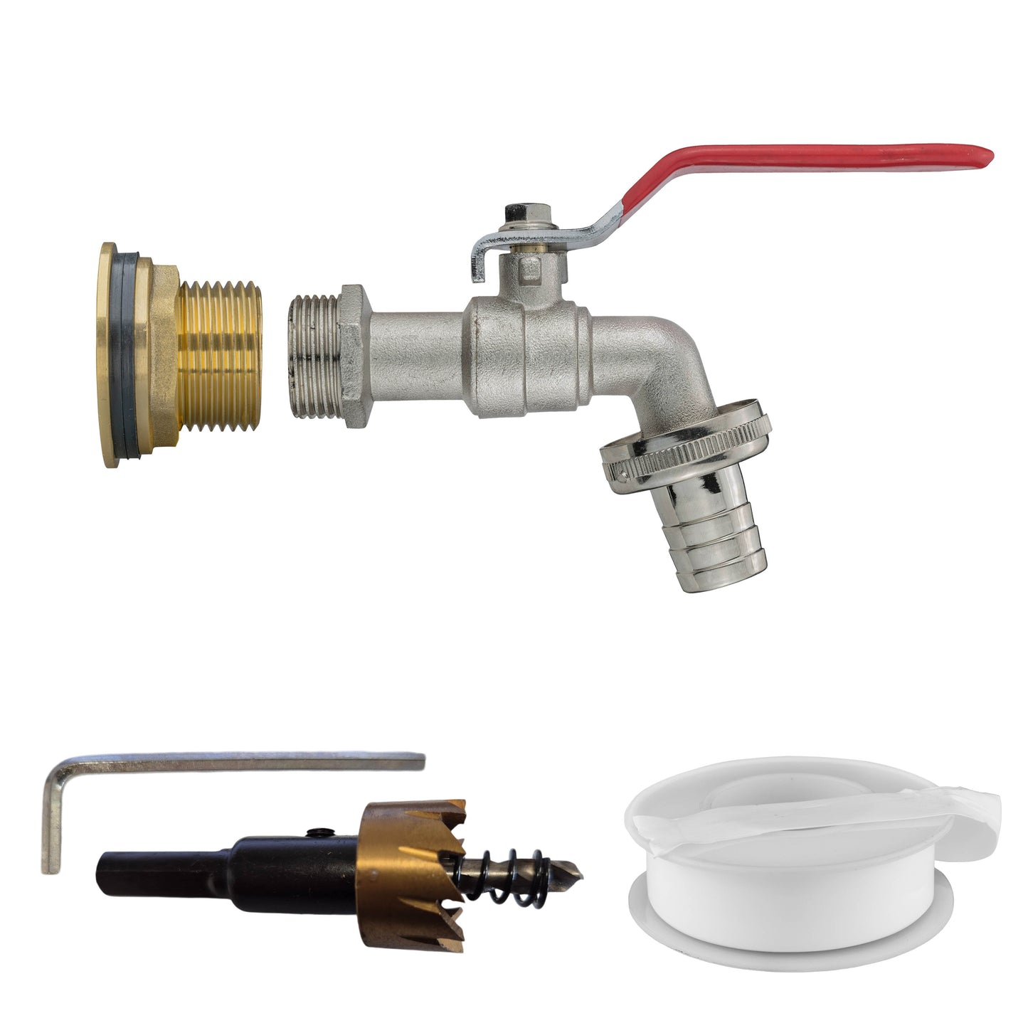 3/4" Brass Water Butt Set with Barbed Hose Tap and Drill Bit