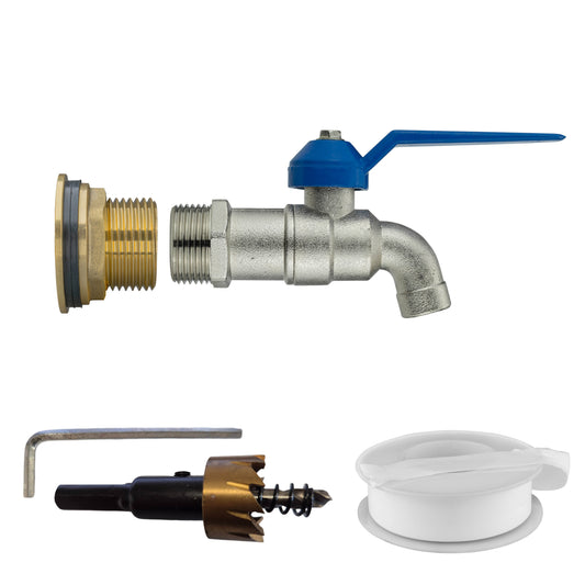 3/4" Brass Water Butt Set with Basic Lever Tap & Drill Bit