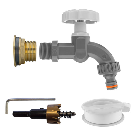 3/4" Brass Water Butt Set with Grey Rotary Tap & Drill Bit
