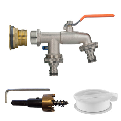 3/4" Brass Water Butt Set with Dual Quick Connect Tap & Drill Bit
