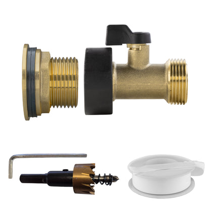3/4" Water Butt Brass Fitting Set with Brass Valve & Drill Bit