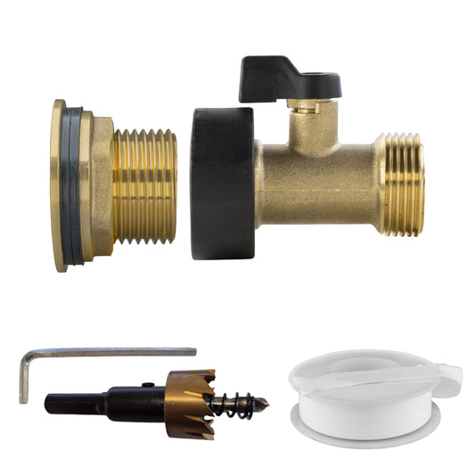 3/4" Water Butt Brass Fitting Set with Brass Valve & Drill Bit