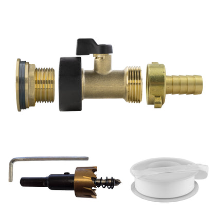 3/4’’ Brass Water Butt Set with In-Line Valve, 13mm Hose Tail and Drill Bit