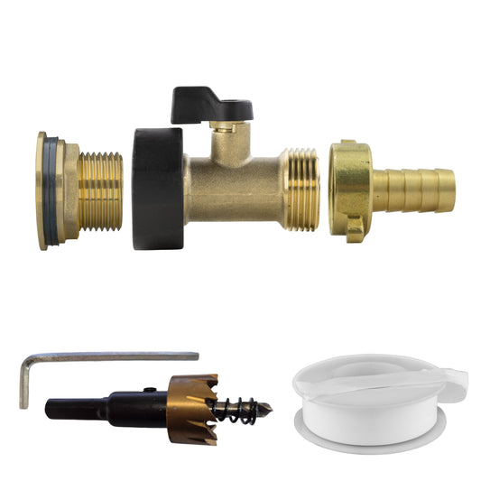 3/4’’ Brass Water Butt Set with In-Line Valve, 13mm Hose Tail and Drill Bit