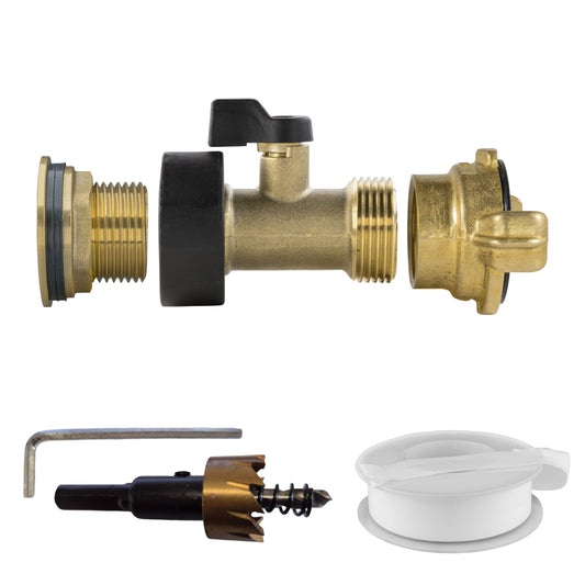 3/4’’ Brass Water Butt Set with Shut-Off Valve, Geka Connector & Drill Bit